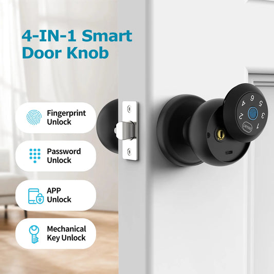 4-in-1 Smart Door Lock — Fingerprint, App, Keypad & Key | Fits Wood, Steel & Brass Doors