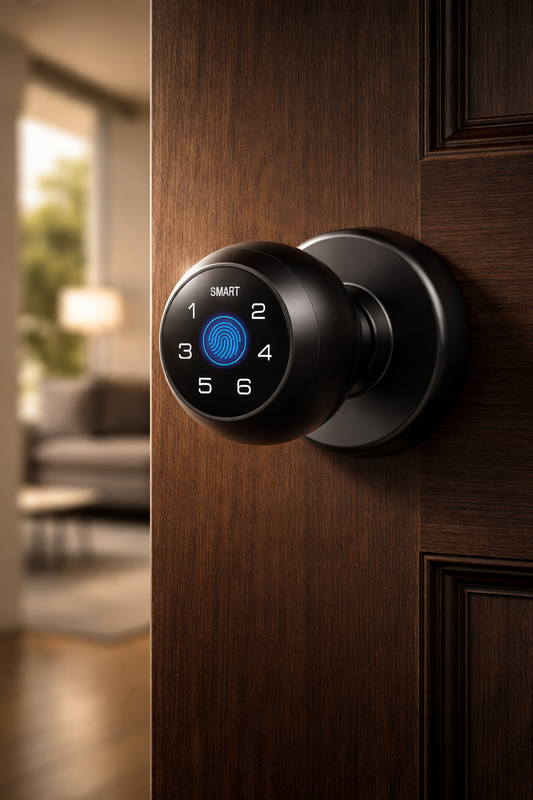 4-in-1 Smart Door Lock — Fingerprint, App, Keypad & Key | Fits Wood, Steel & Brass Doors
