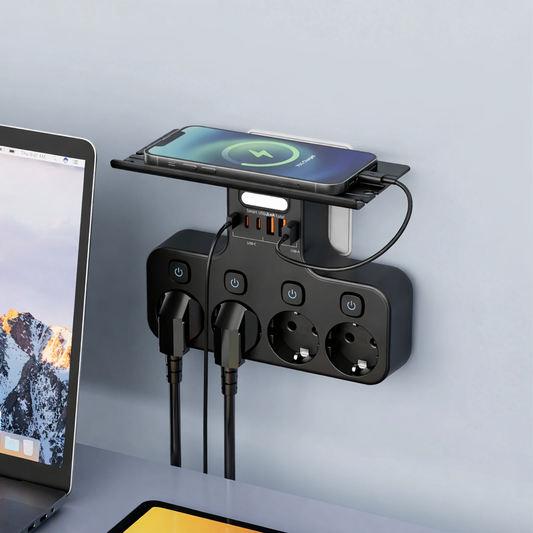 4000W EU Power Strip with USB-C & Night Light