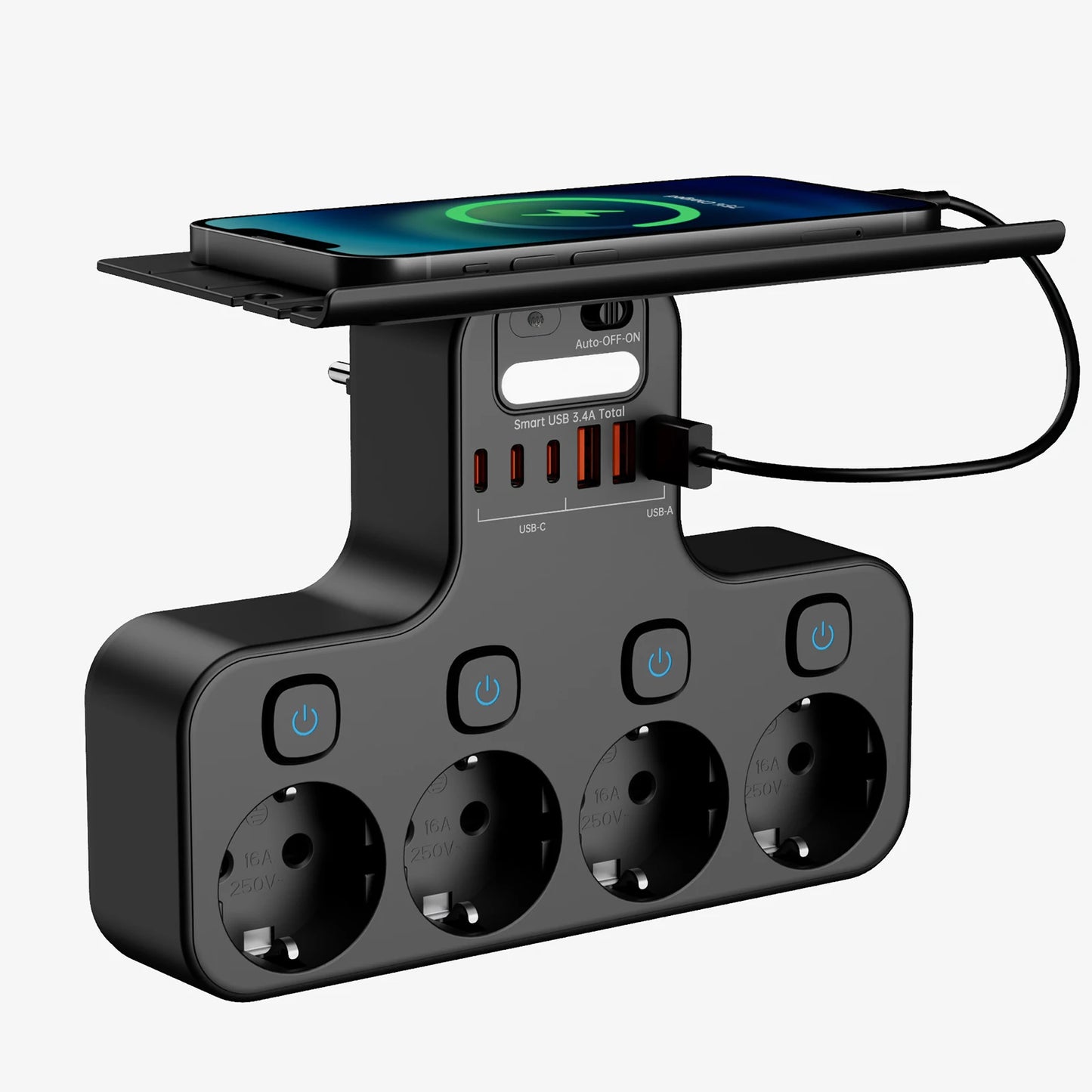 4000W EU Power Strip with USB-C & Night Light