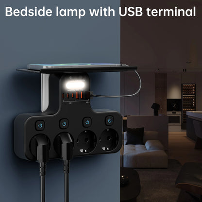 4000W EU Power Strip with USB-C & Night Light
