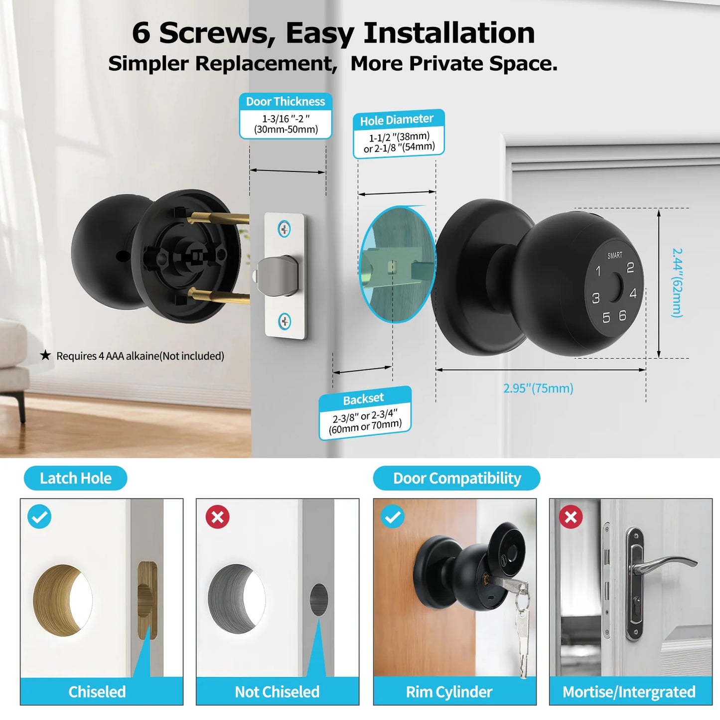 4-in-1 Smart Door Lock — Fingerprint, App, Keypad & Key | Fits Wood, Steel & Brass Doors