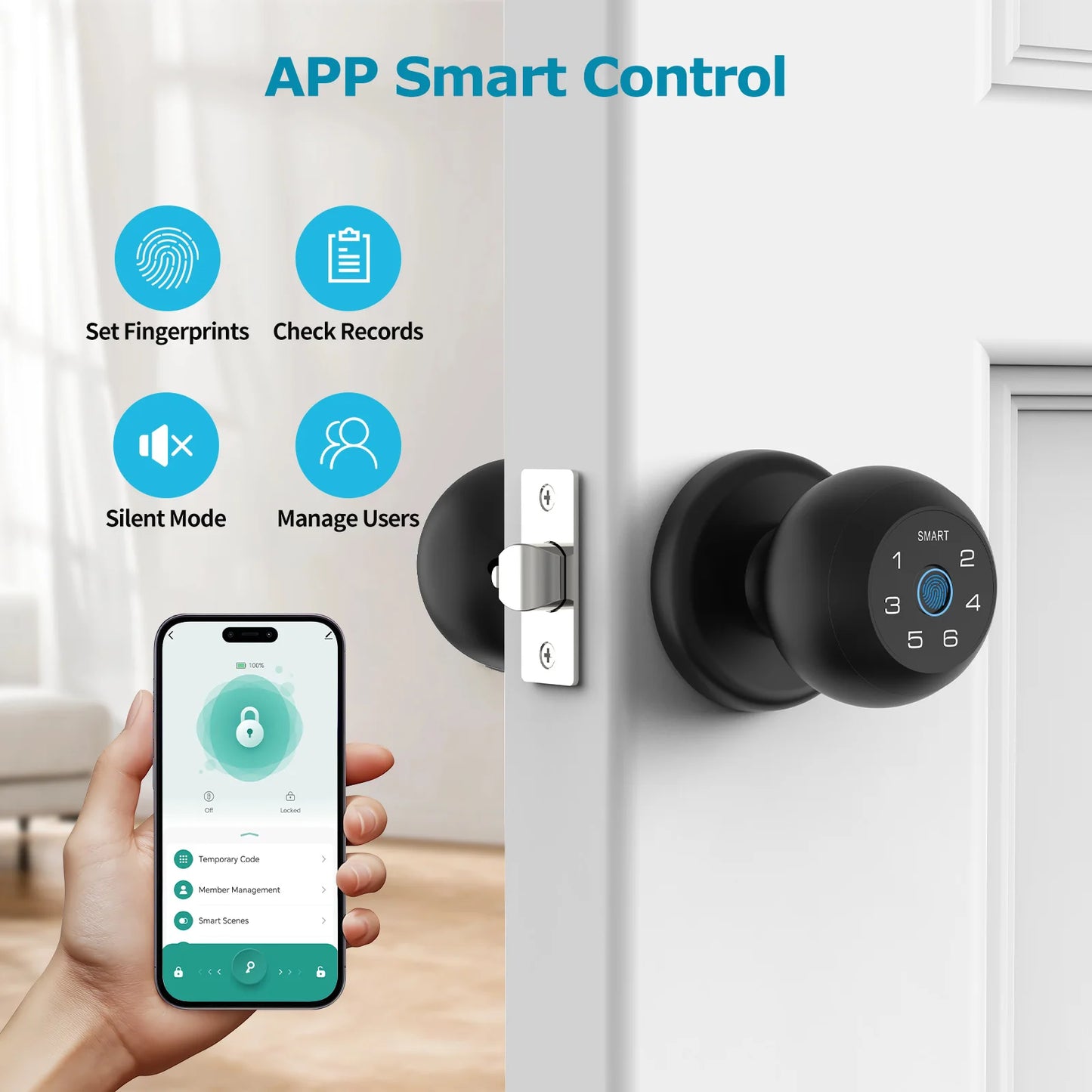 4-in-1 Smart Door Lock — Fingerprint, App, Keypad & Key | Fits Wood, Steel & Brass Doors