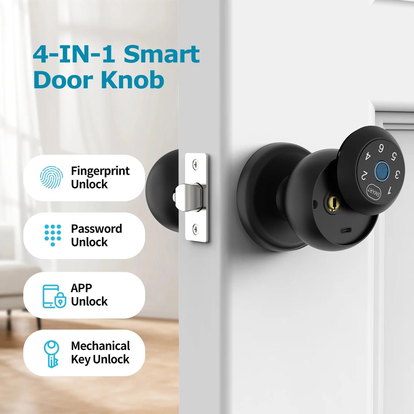 4-in-1 Smart Door Lock — Fingerprint, App, Keypad & Key | Fits Wood, Steel & Brass Doors