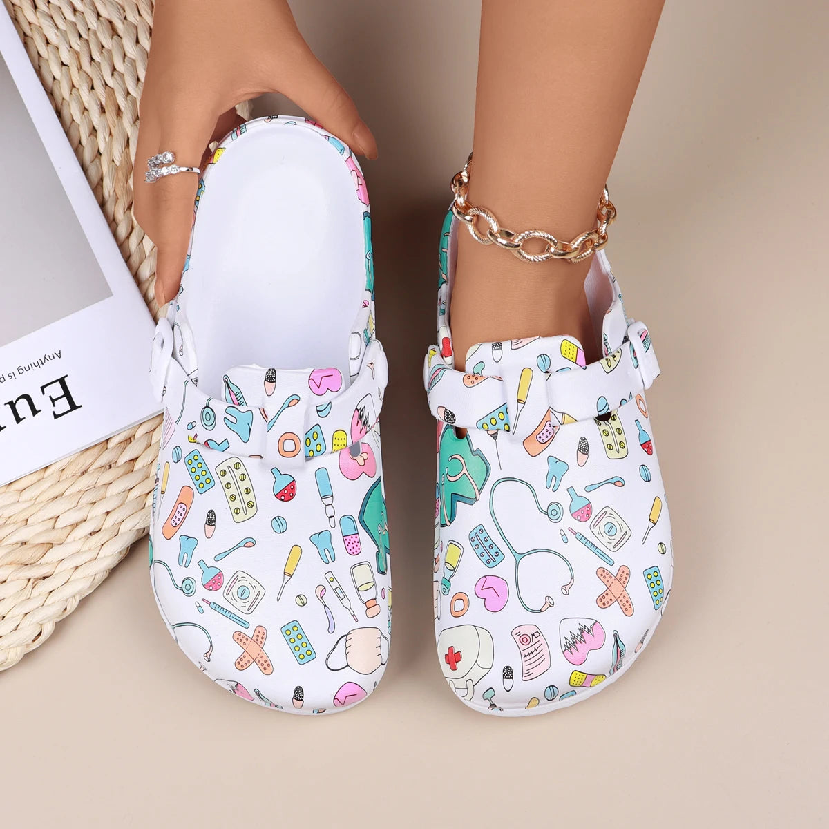 Medical Print Nursing Clogs – Lightweight & Comfortable