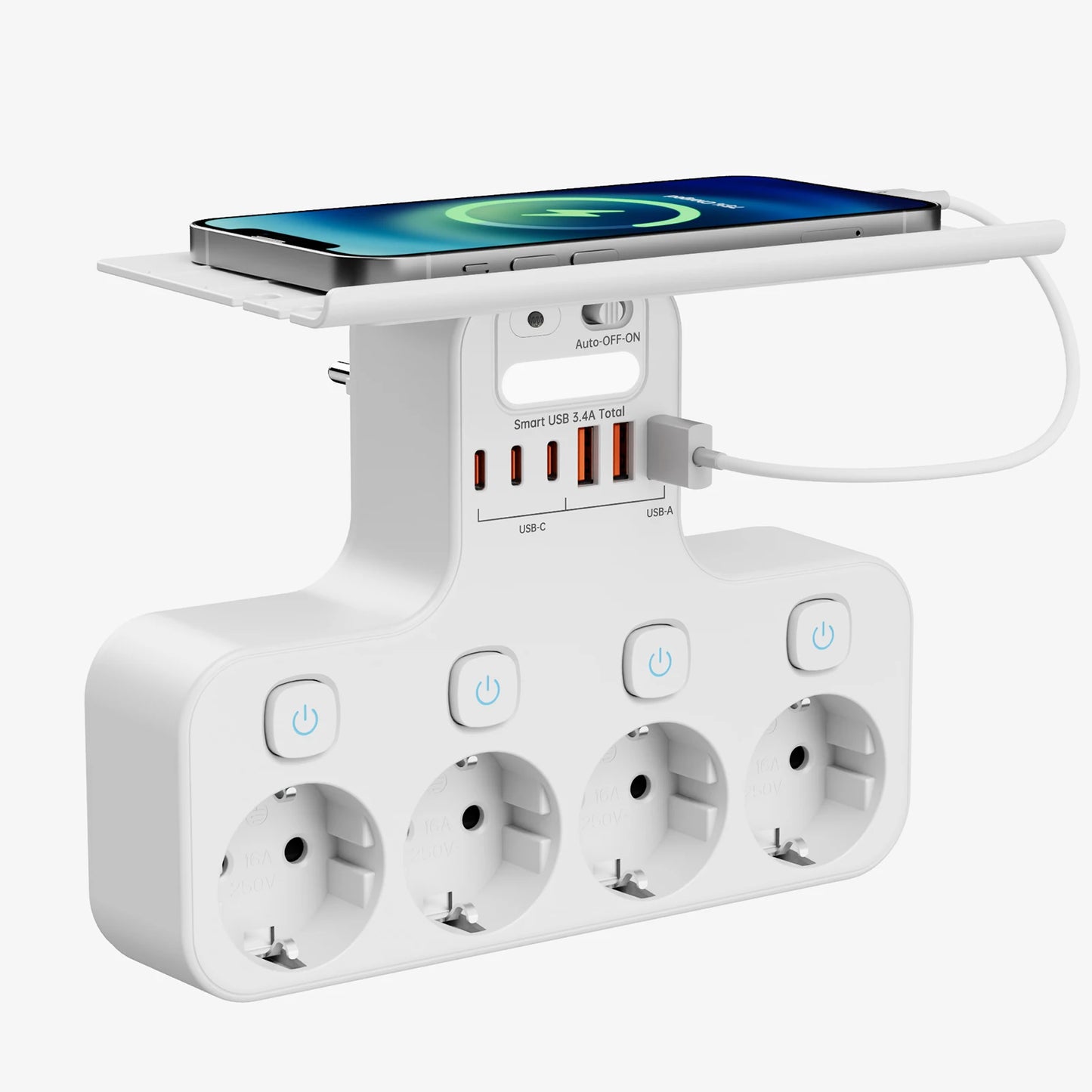 4000W EU Power Strip with USB-C & Night Light