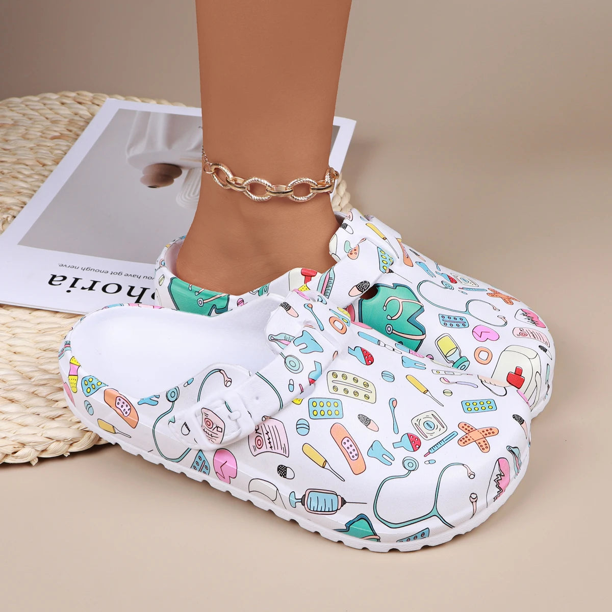Medical Print Nursing Clogs – Lightweight & Comfortable